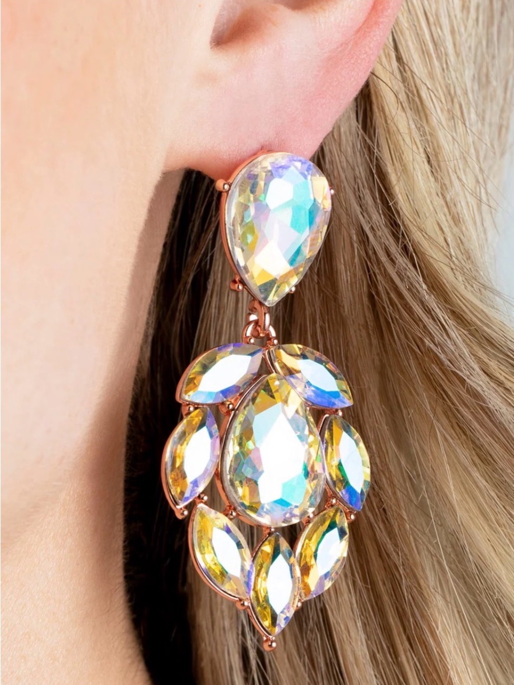 GALACTIC GO-GETTER - COPPER IRIDESCENT RHINESTONE POST EARRINGS - PAPARAZZI